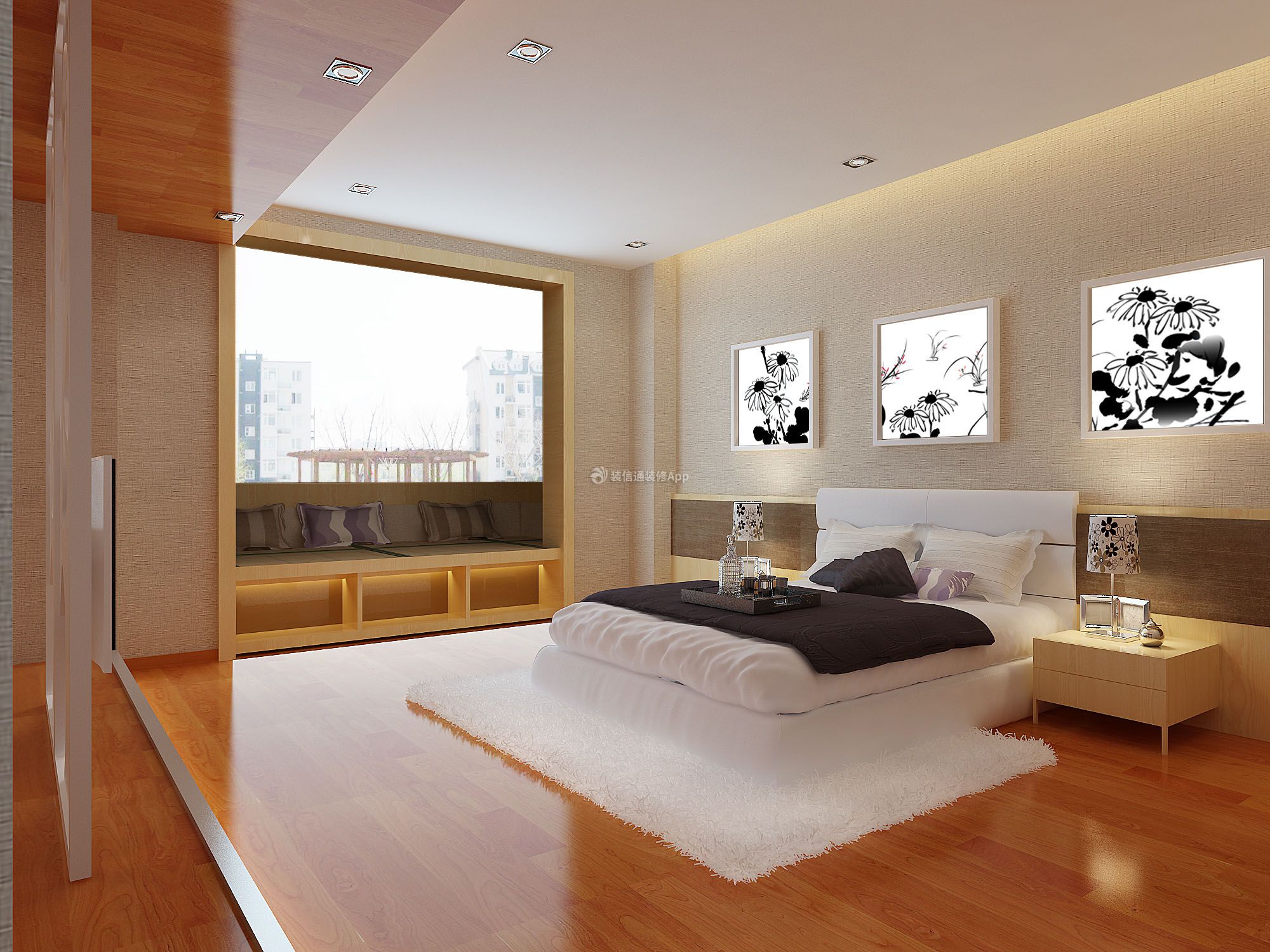 120平米现代风格三居室卧室背景墙设计效果图