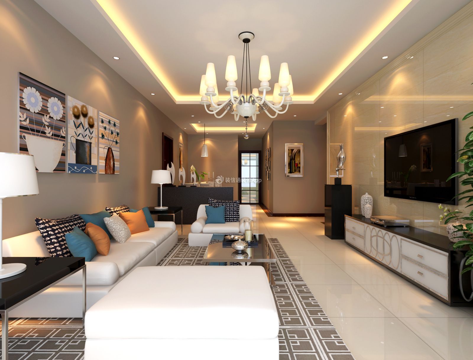 现代风格120平米三居室客厅吊灯设计效果图