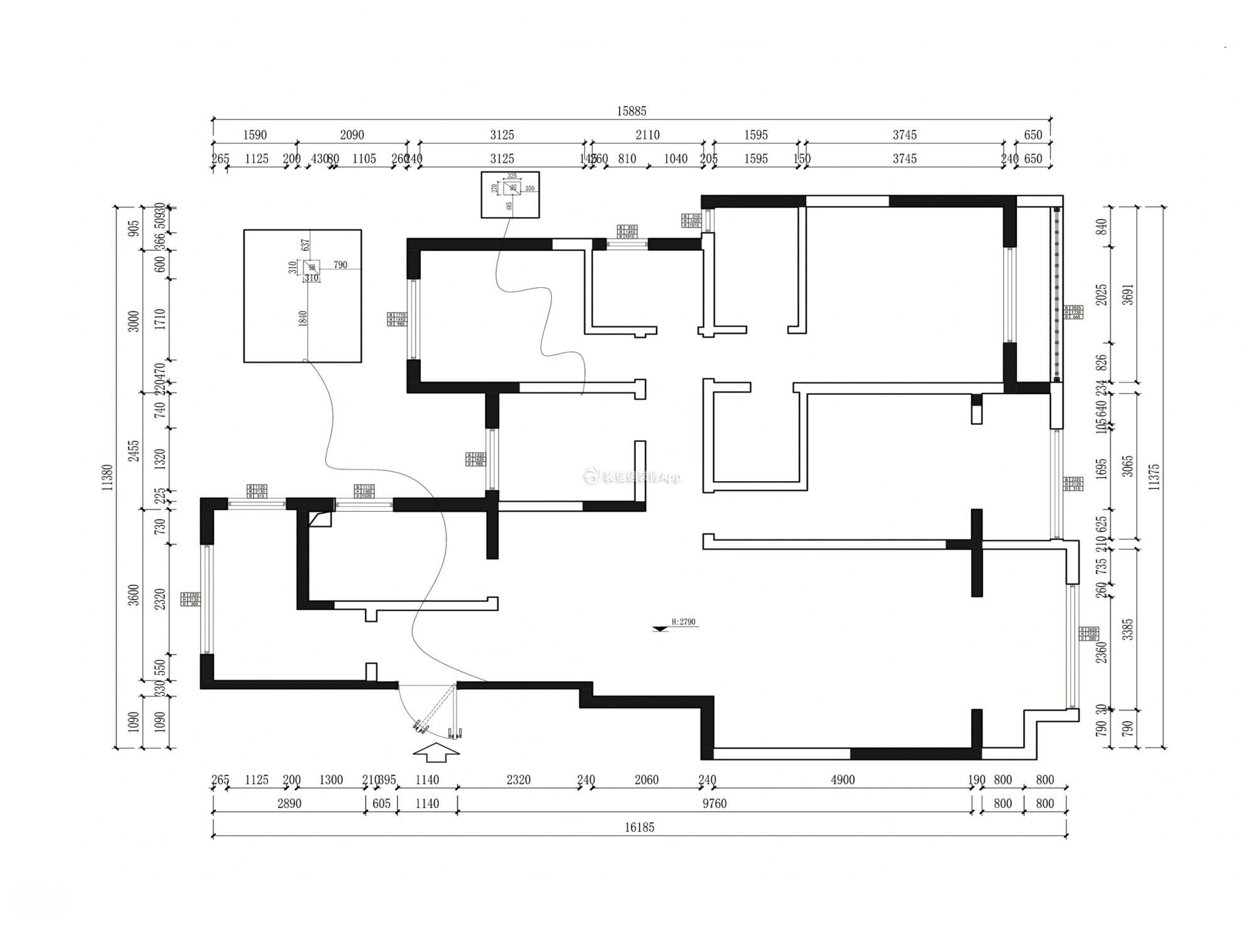 123平米三居室美式风格装修设计平面图