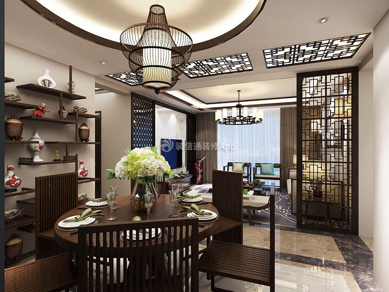 三居124平新中式风格餐厅装修效果图欣赏