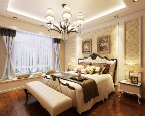 103平欧式风格三居室卧室窗帘装修效果图