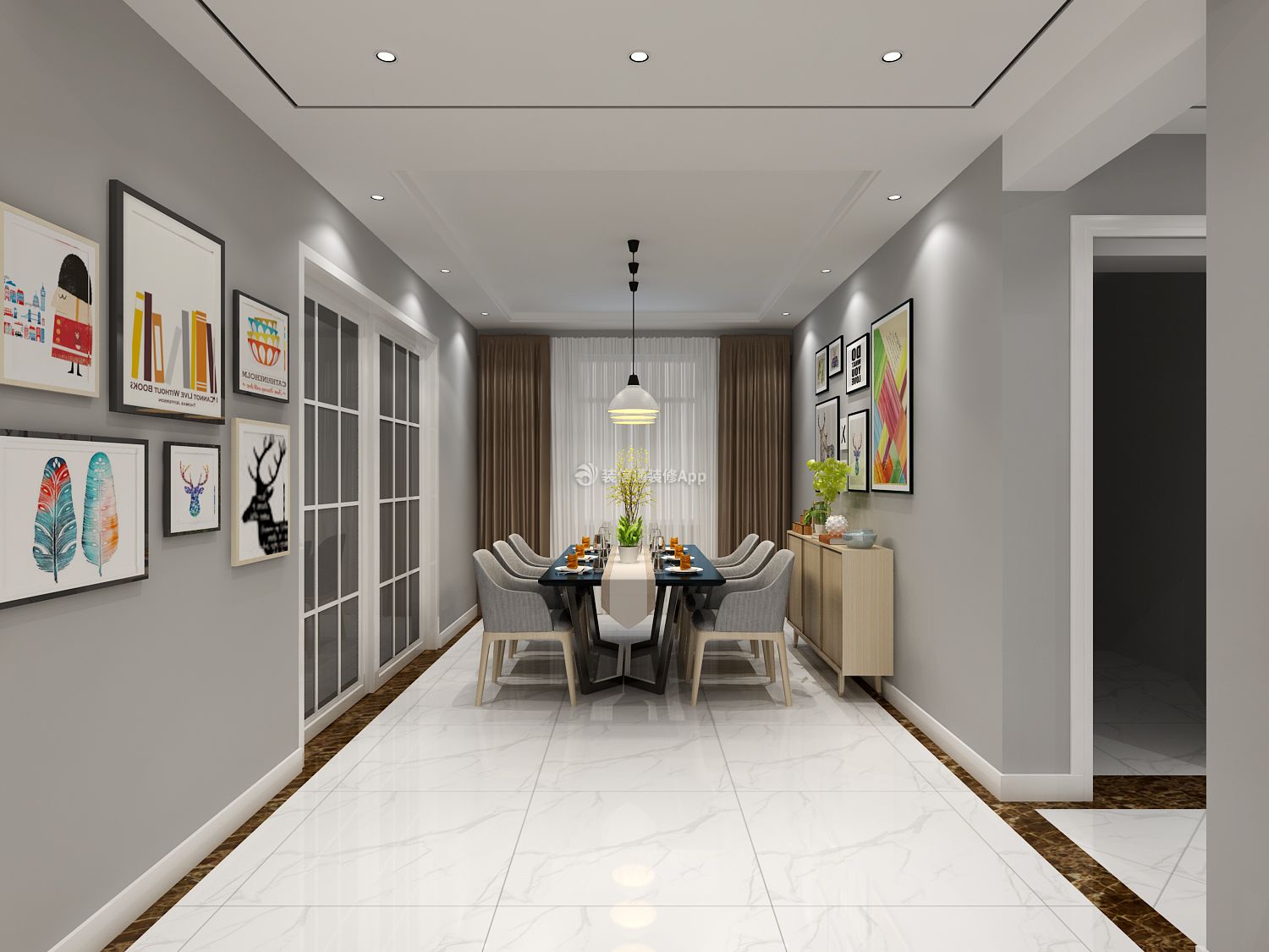 125平米三居室现代简约风格餐厅装修设计效果图图集
