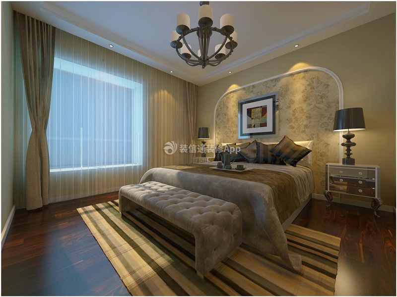 美式风格169平米三居室卧室窗帘装修效果图
