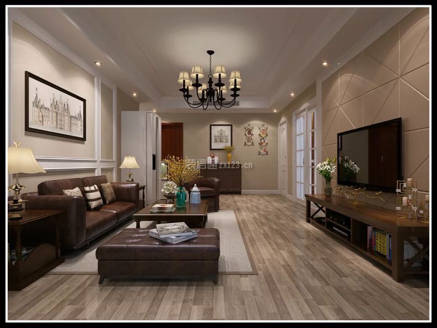 最新90平两居室小户型客厅双人沙发液态壁纸装修图片