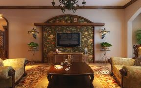 别墅300平美式乡村风格客厅电视墙装修效果图