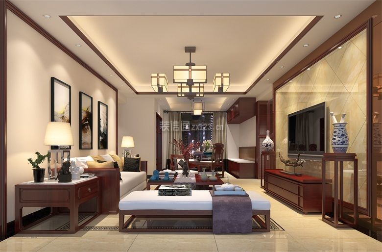 中式客厅沙发装修效果图 中式客厅沙发背景装修效果图 