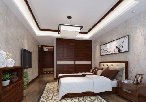 海航城中式风格150平米三居室装修效果图