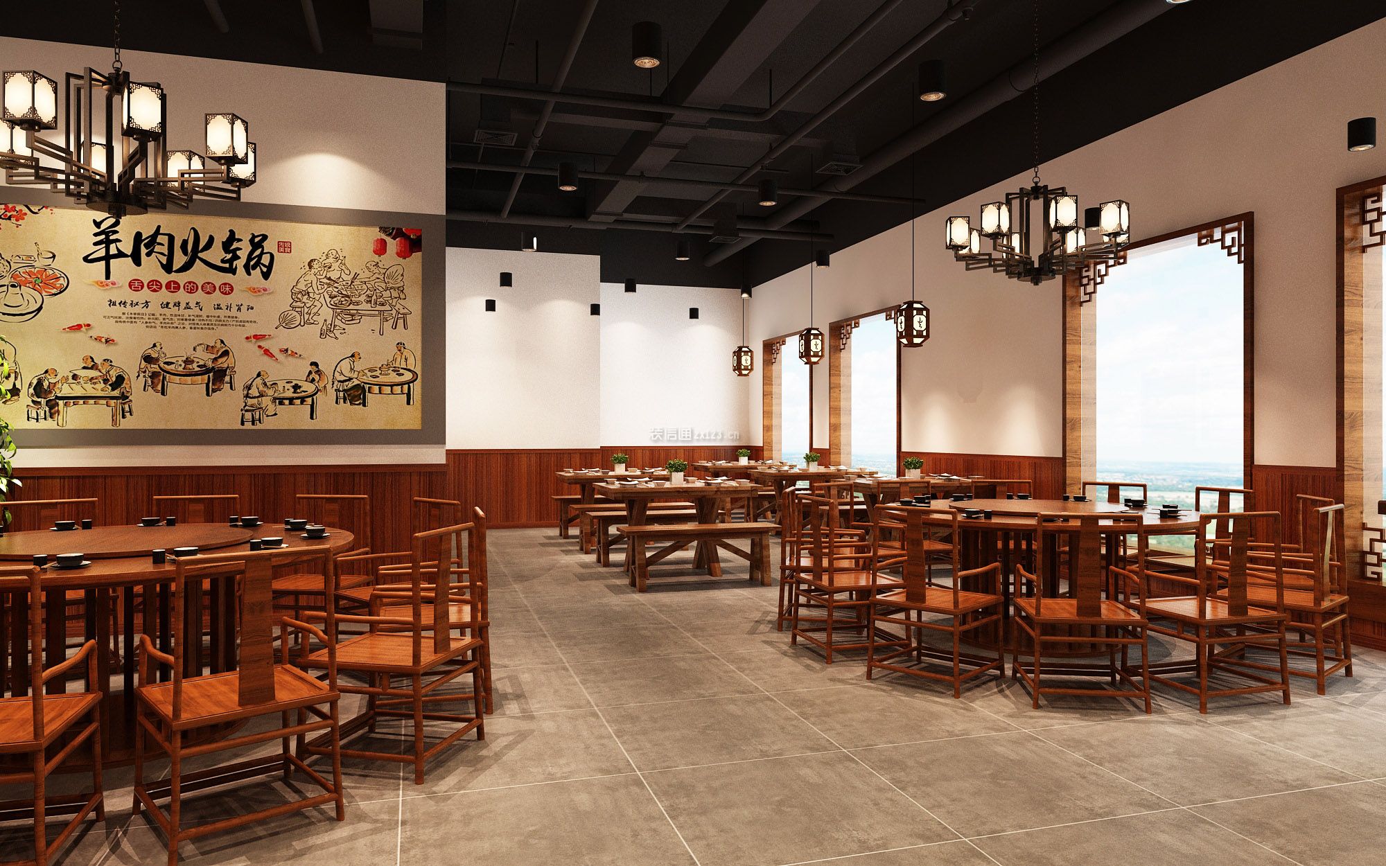 上海羊肉火锅店中式风格200平米装修效果图案例