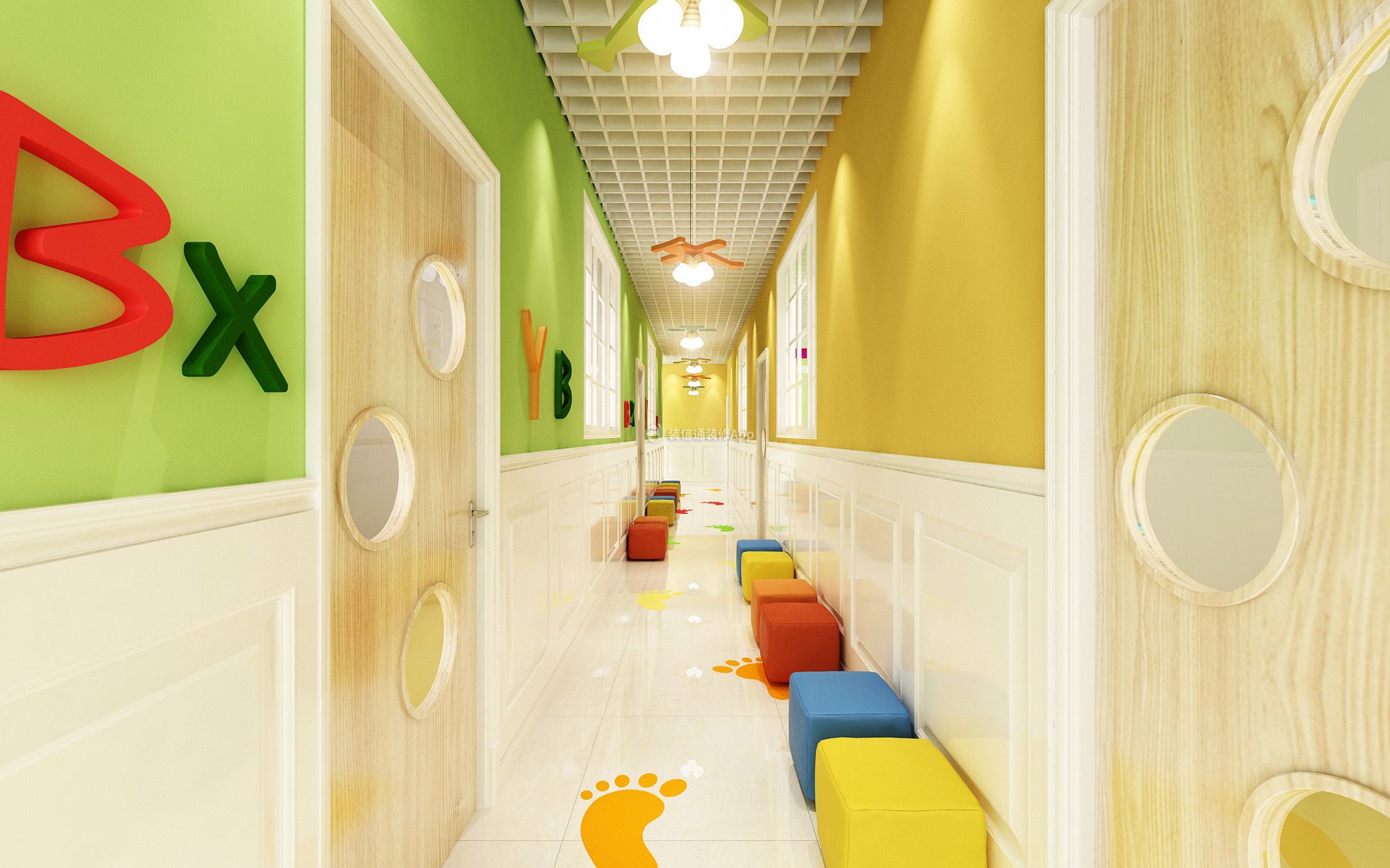 1000平米现代风格幼儿园教室门口装修效果图