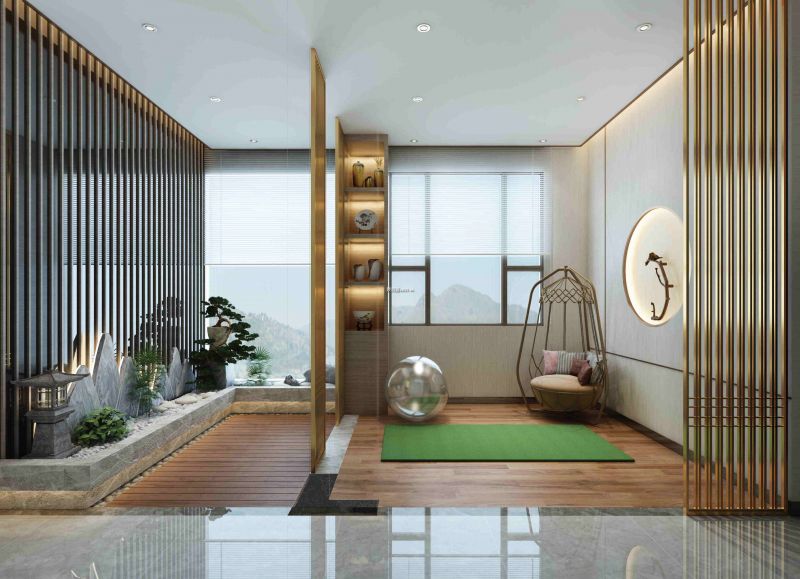 江滨花园130平方米新中式三居装修效果图