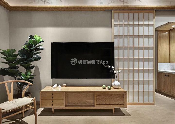 日式风格客厅实木电视柜装修效果图片