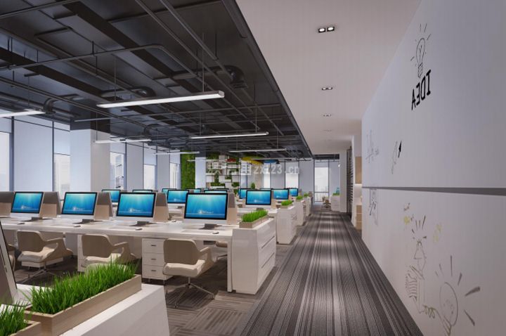 云智汇科技公司现代风格1200平办公室装修效果图