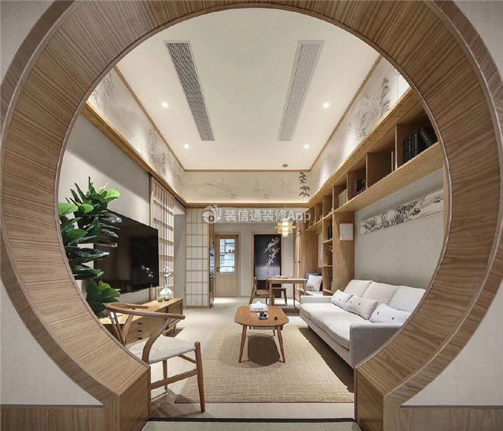 日式风格客厅沙发背景墙吊柜设计图