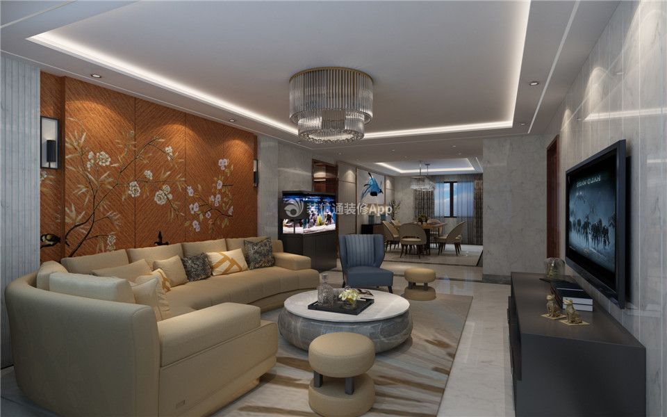 140平米现代风格三居室客厅沙发背景装修效果图