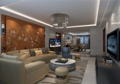 领秀慧谷140平米现代风格三居室装修效果图
