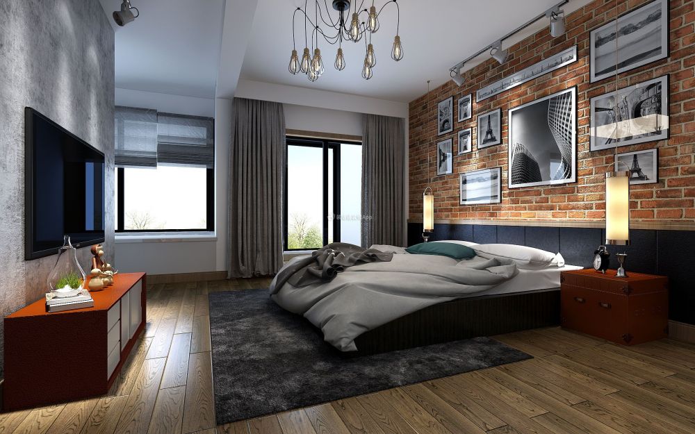 226平米现代别墅卧室床头装修设计图片