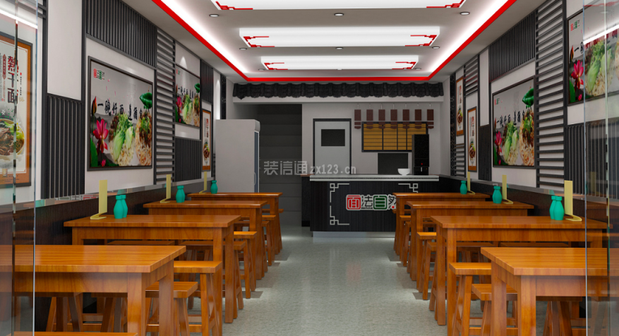 上海面馆中式风格100平米装修效果图案例
