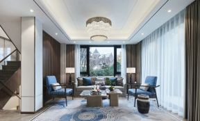 210平米中式风格别墅客厅沙发装修设计图片