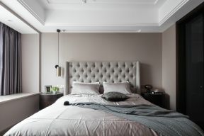 现代风格样板房主卧室床头背景墙装修实景照片
