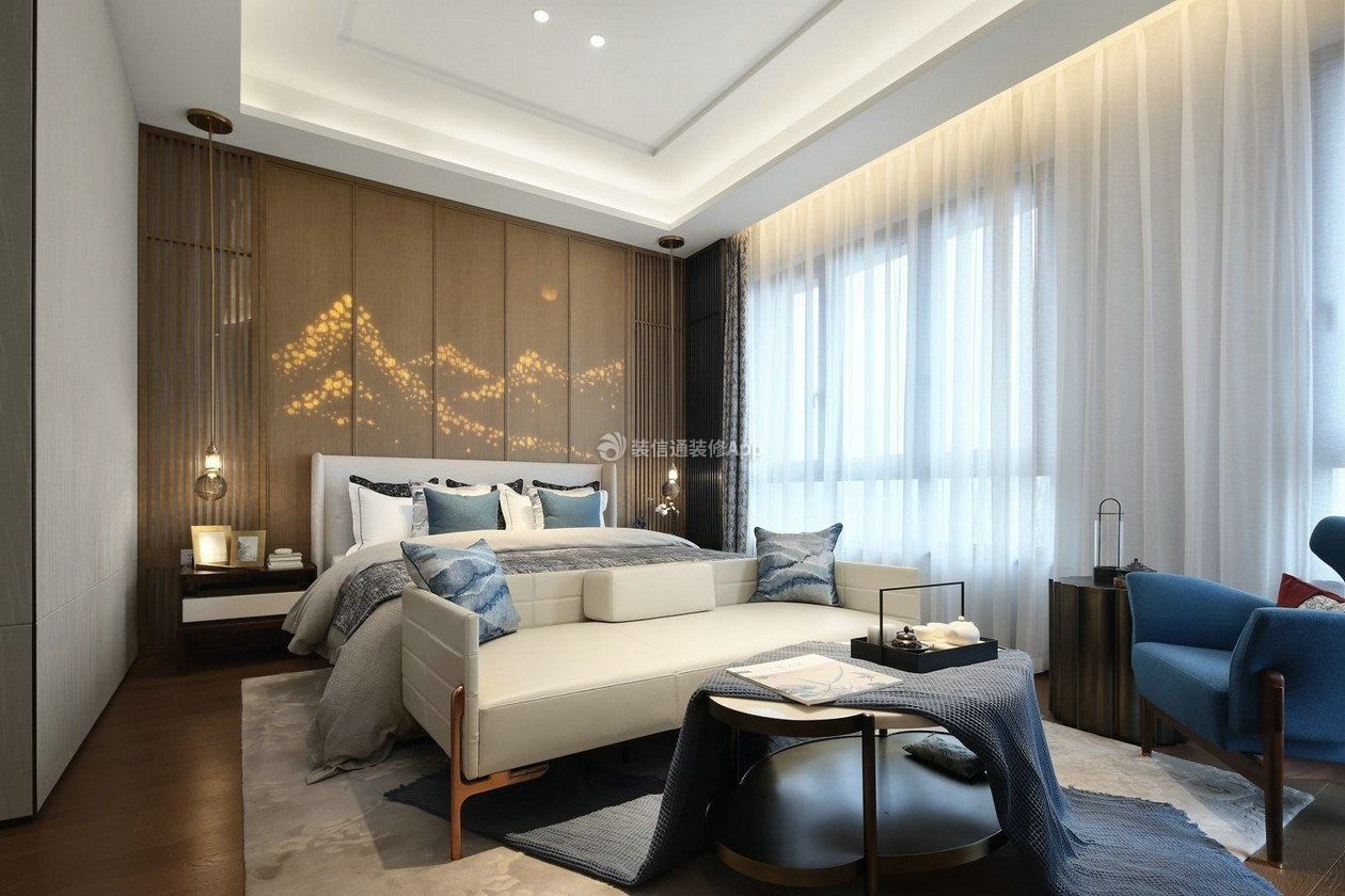 上海高档别墅主卧室床头造型装修设计图