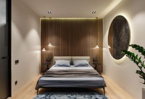 2023上海房屋装修卧室床头木背景墙图片