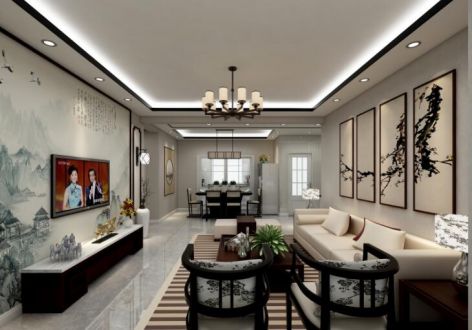 双峰锦湖131平米中式风格三居室装修设计效果图