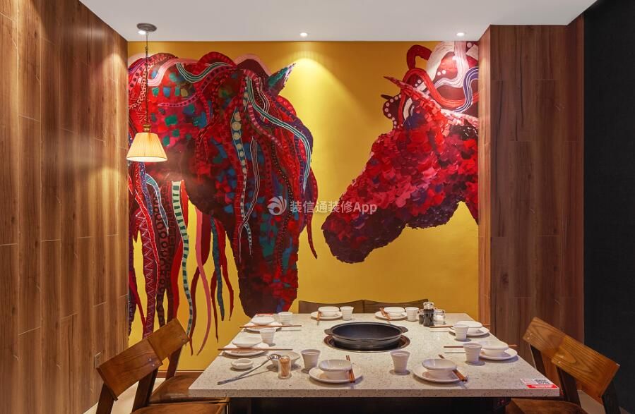 上海时尚火锅店背景墙装修装饰图片
