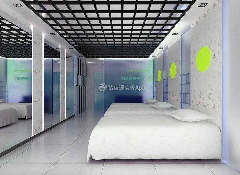 2023上海美容店室内格栅吊顶装修设计图