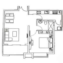紫樱阁 67平米户型，1室2厅1卫，67平米（建筑）