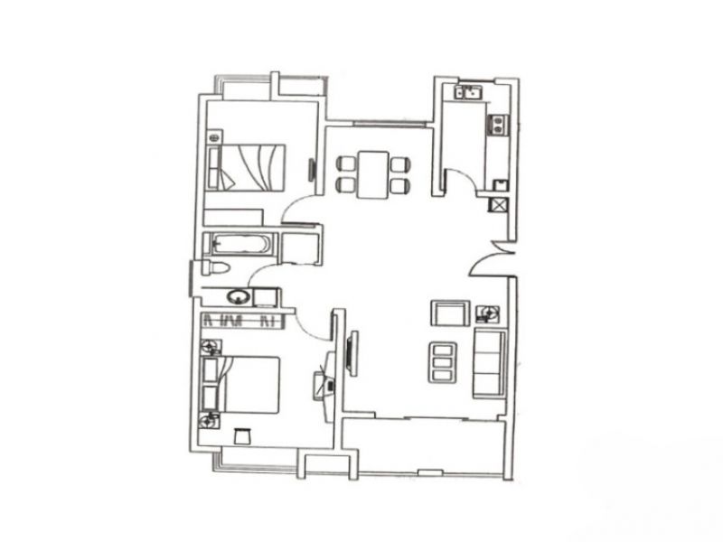 紫樱阁 105平米户型，2室2厅1卫，105平米（建筑）