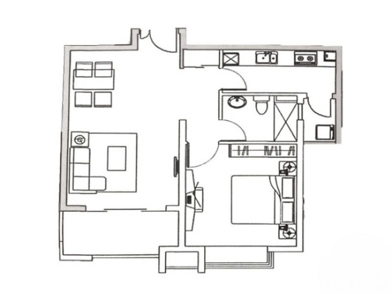 紫樱阁 67平米户型，1室2厅1卫，67平米（建筑）