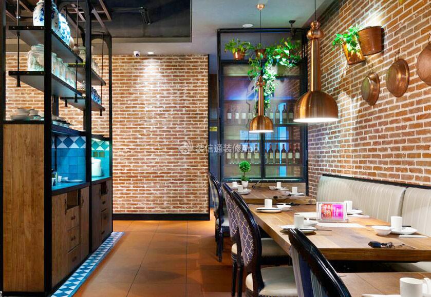 上海饭店餐厅室内背景墙砖装修设计图2023