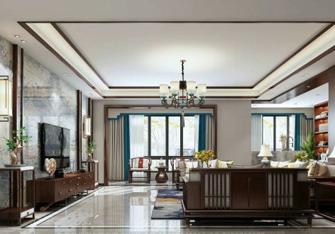 悦龙湾新中式140平米三居室装修设计效果图