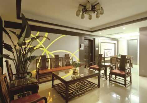 汉龙小岛中式风格90平米二居室装修效果图