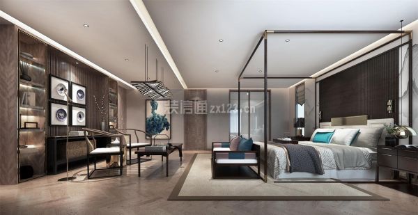 合肥中海央墅390平新中式风格别墅卧室装修效果图