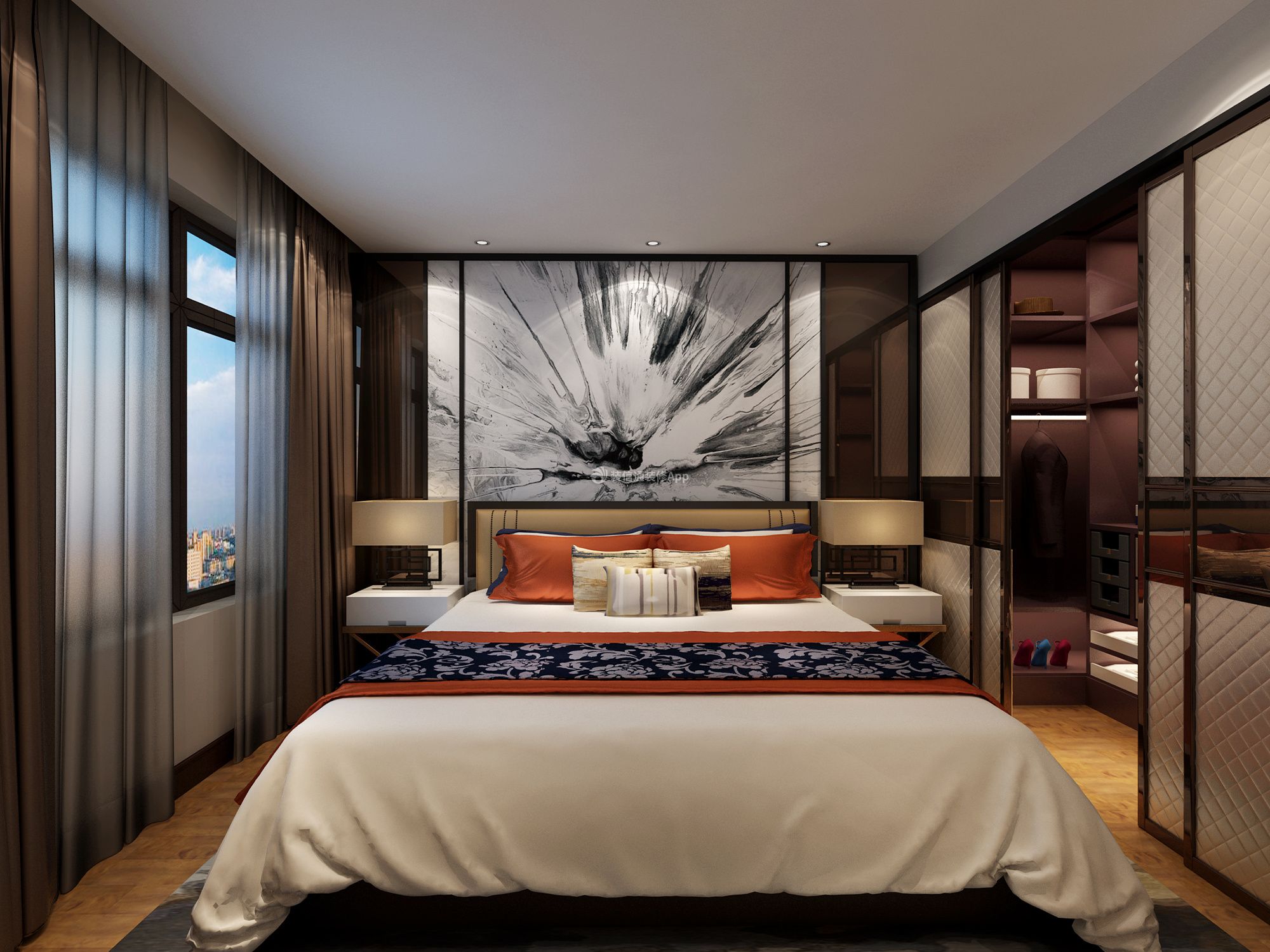 140平米三居室卧室窗帘装修效果图
