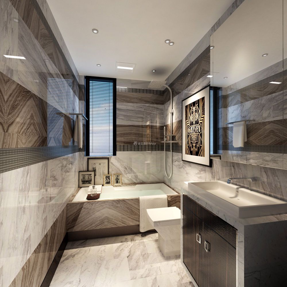 现代风格140平米三居室卫生间瓷砖装修效果图
