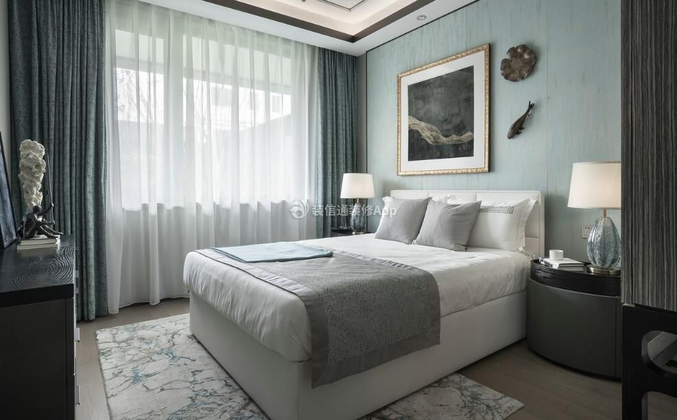 上海高档别墅卧室纯色窗帘实景图片