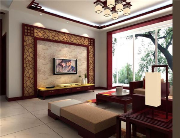 中式风格客厅电视墙装修效果图