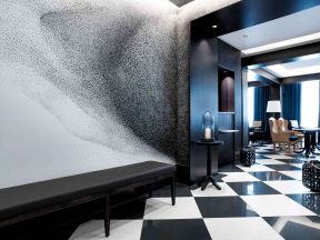 重庆酒店室内黑白地砖装修设计图片
