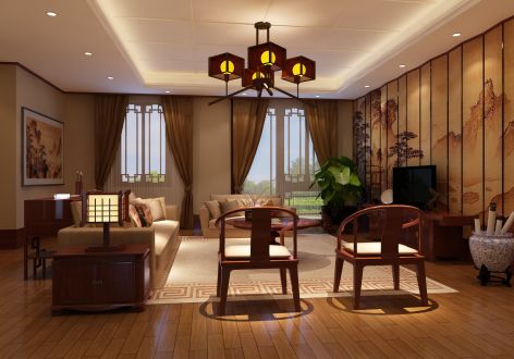 国贸天悦中式风格150平米三居室装修效果图