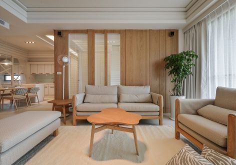 金湖家园135平米二居室日式原木风格装修设计效果图