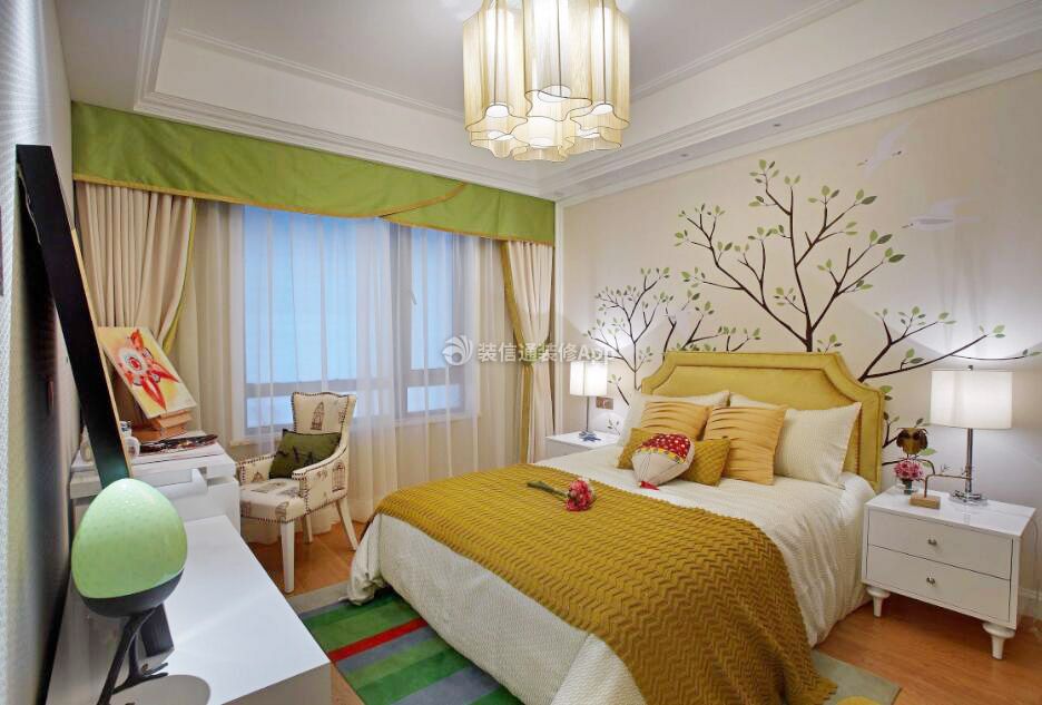 重庆房屋装修卧室床头背景墙壁纸效果图 