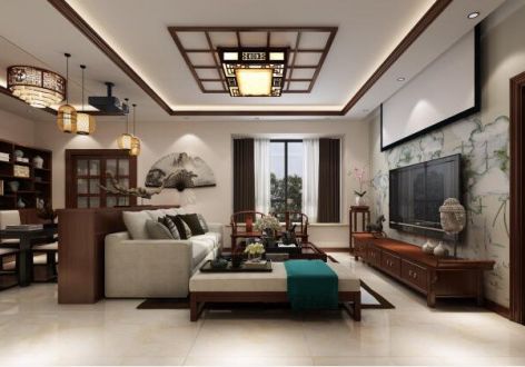 咸阳中医学院家属院140平米三居室装修中式风格家装案例欣赏