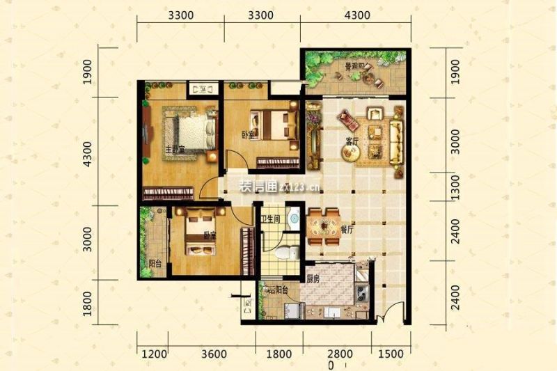 A户型 3室2厅1卫  建筑面积：111平米