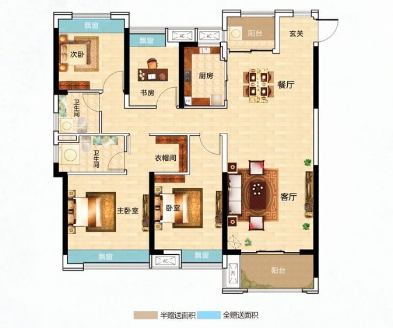 4室2厅2卫 A户型 建筑面积：141㎡