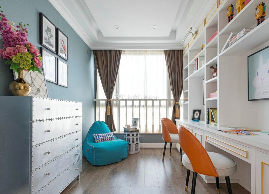 深圳美式风格新房双人书房室内装修设计图