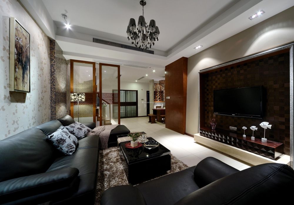 深圳148平新房客厅真皮沙发装修图片大全