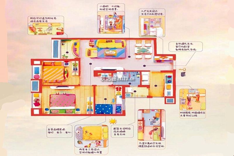 B户型 3房2厅一卫 约76平米