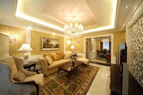 深圳美式风格样板房客厅装修设计实景图